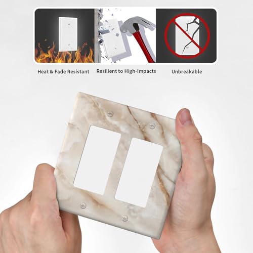 Beige Marble Pattern Light Switch Cover Modern Wall Plate Decorative 2 Gang Double Rocker Switch Plates Electrical Outlet Faceplate for Bathroom Kitchen Bedroom 4.6" x 4.5" - size: 2 Gang Double Rocker