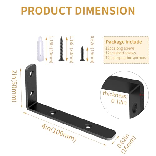 LSK 6PCS L Bracket, L 4"×H 2" Shelf Support Bracket, Max Load :42lb, Black - color: Black, size: 4x2 inch (light duty)