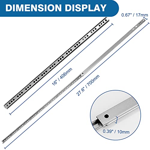 4pcs Ball Bearing Drawer Slides 16 Inch / 406mm, 2 Fold Metal Drawer Tracks, Two Way Slide Track Rail Glides with Mounting Screws - 0.67 Inch Wide - size: 16 Inch