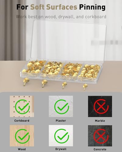 Uniclife 100 Pcs Picture Hangers, Picture Hanging Kit, 4 Size Picture Hanging Hooks, Picture Hanging Nails, Long Picture Hooks for Photo Frame Art Mirror and Décor, Gold - size: 100 Pcs, style: Gold