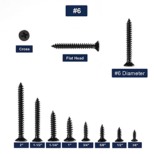 #6 x 1 Wood Screw 100Pcs 18-8 (304) Stainless Steel Screws Flat Head Phillips Fast Self Tapping Drywall Screws Black Oxide by SG TZH - size: #6 x 1"