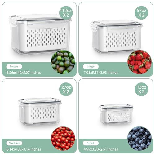 Anysig 8 Pack Fridge Fruit Storage Containers with Removable Colander
