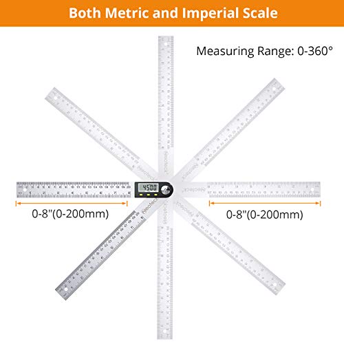 Neoteck 8 inch/200mm Digital Angle Finder Ruler, Stainless Steel Protractor - size: 8 inch