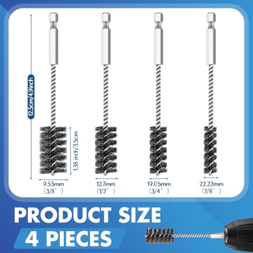 Hicarer 4 Pcs Wire Bore Brush for Power Drill Set, Stainless Steel