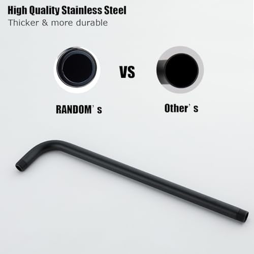 RANDOM 16 Inch Shower Arm with Flange,Stainless Steel 90 Degree Rain Shower Head Extension Arm,Wall-Mounted Shower Head Arm for Fixed Shower Head,Matte Black.RD91018-16MB - color: 16″ Matte Black(Round Flange)