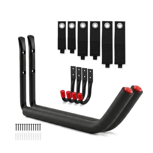 12-Piece Heavy Duty Garage Storage Hooks - 2x15” Jumbo Wall Hooks with Extended EVA Foam Padding (120 LB Capacity) + 4x3.5” Utility Hooks & 6 Storage Straps for Kayak, Paddleboard, Bike & Ladder