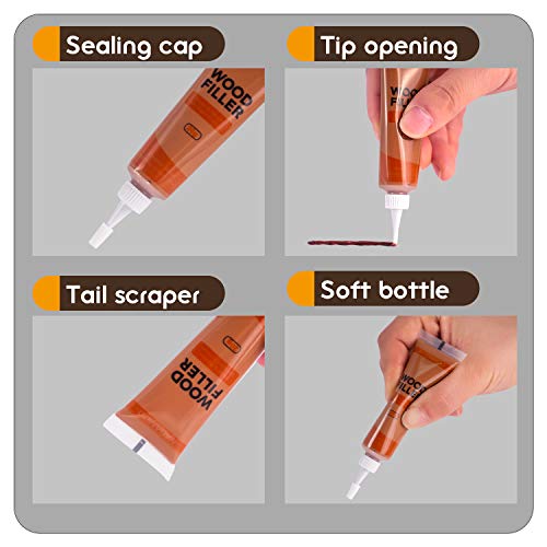 NADAMOO Wood Furniture Repair Kit Wood Filler Scratch Repair Furniture Touch Up Kit Cover Surface Scratch for Wooden Floor Table Door Cabinet Veneer, 12 Dark Color Kit Black White Gray Oak