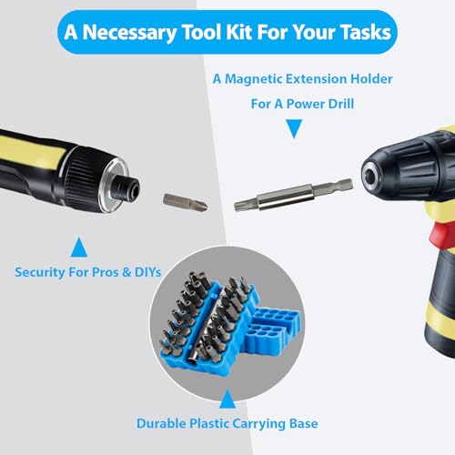 34pcs Security Bit Set 1/4 Inch Hex Shank Screwdriver Bit Set,Tamper Proof Bits-Torx+Hex+Tri Wing+Star+Spanner for Torx Security Screwdriver Set,High Hardness Impact Driver Bit Set(Blue+BlackRatchet) - color: Blue+blackratchet