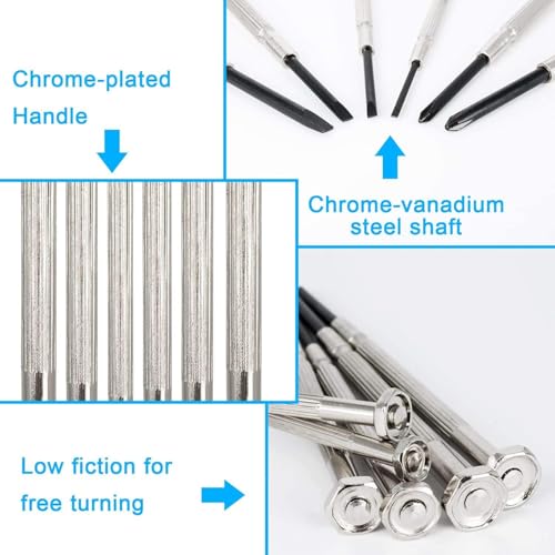 6PCS Mini Screwdriver Set, Small Professional Repair Tool Kit with 6 Different Size Flathead and Phillips Screwdrivers, Precision Screwdriver Sets for Jewelry, Watch, iPhone, Eyeglass Repair - style: 6PCS