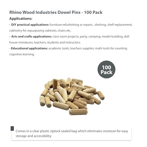 5/16" x 1" - 100 Pack Wooden Dowel Pins - Kiln Dried, Fluted, and Beveled (5/16" x 1", 100pk) - size: 5/16" x 1"