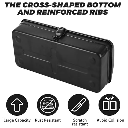 JMIATRY 12Inch Black Small Tool Box Metal Mini Tool Box with Locking Latch