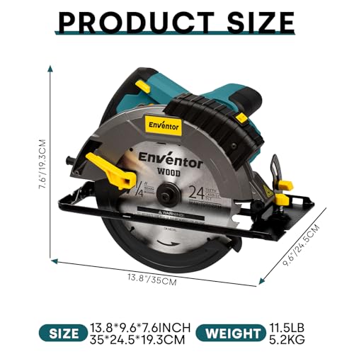 Enventor Circular Saw with Laser Guide, 2 Blades 7-1/4", 14A Corded Motor - size: 14A