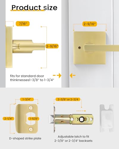 Goldenwarm Brushed Gold Door Handles Interior, Privacy Door Handle 6 Pack - color: Brushed Gold