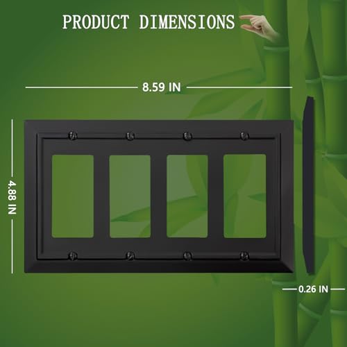 Classic Architecture Wall Plates,Light Switch covers, Electrical Outlet Covers, Duplex receptacle wall plates,Mid Size Bamboo Fiber Material Switch plates Matte Black (4 Gang Decorator 1PK) - style: 4 Gang Decorator 1PK