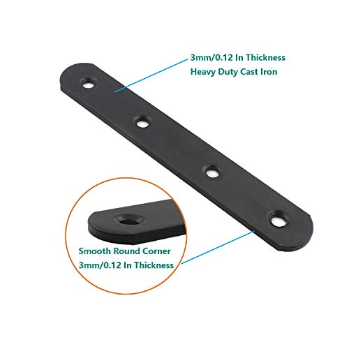 4 Pack Flat Mending Plate for Wood, ULIFESTAR Black Iron Flat Straight Brace Brackets Metal Repair Fixing Wood Brace Joining Plates Connector for Repairing Wooden Furniture with Mounting Screws - size: 5.12 x 0.79 x 0.12 inches