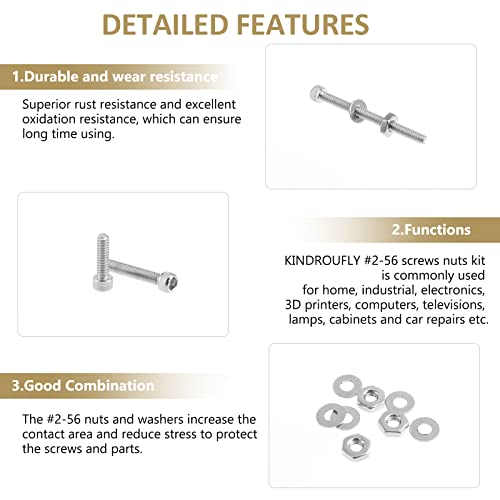 252 Pieces #2-56 x 3/16", 1/4", 5/16", 3/8", 1/2", 5/8", 3/4", 1", Hex Socket Head Cap Screws Nuts Washers Assortment Kit, 304 Stainless Steel, Fully Machine Thread - size: #2-56, style: Socket Head