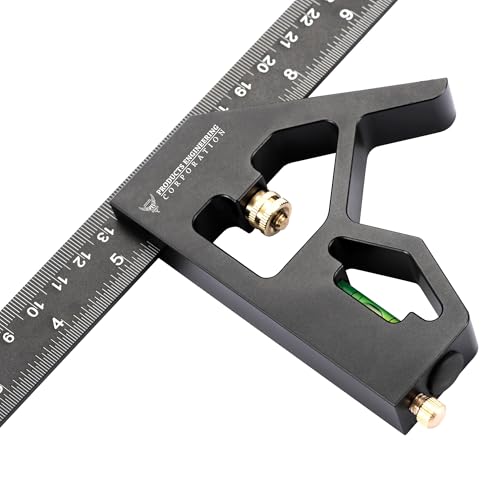 PEC Tools 2-Piece 12" Aluminum Combination Square Set - with Bubble Level and Draw Pin, Laser-Etched Markings for Accurate Measurement, Includes Both Inch&mm, Measuring Tool for Woodworking