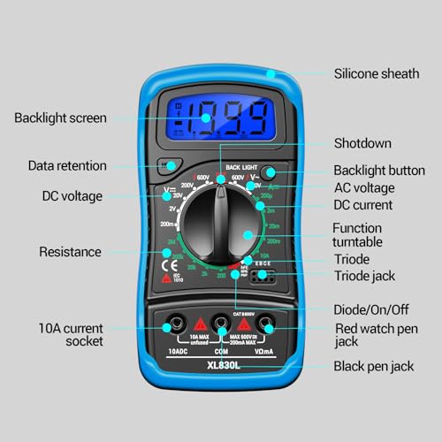 ANENG Digital Multimeter with Case, AC/DC Voltmeter, Ammeter and Ohmmeter - color: Blue