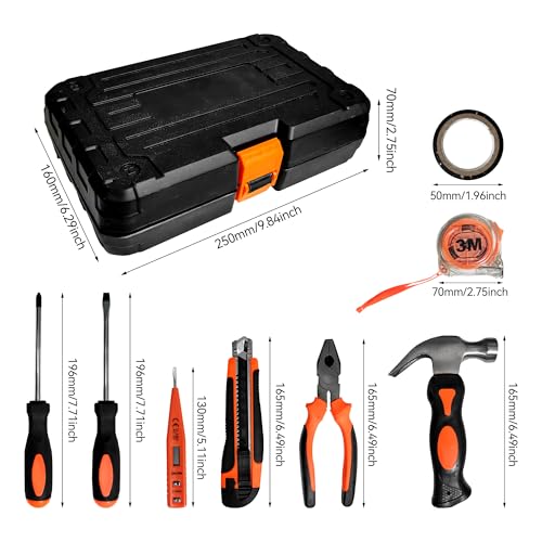 8 Piece Hand Tool Set, High Strength Steel Tools for Home Repair, Car Maintenance, Furniture Assembly with Convenient Storage Case, Basic Tool Kit for Home Use