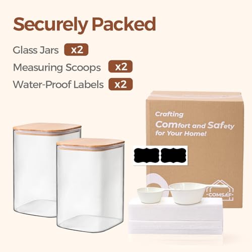 ComSaf Flour Sugar Storage Containers 4 Qt, Set of 2 Glass Flour Container | 1 Gallon Large Glass Storage Containers, 15cm Extra Wide Mouth Canisters, Easy Clean and Scoop, 4.4lb Flour Jar, BPA Free - size: 4Qt*2