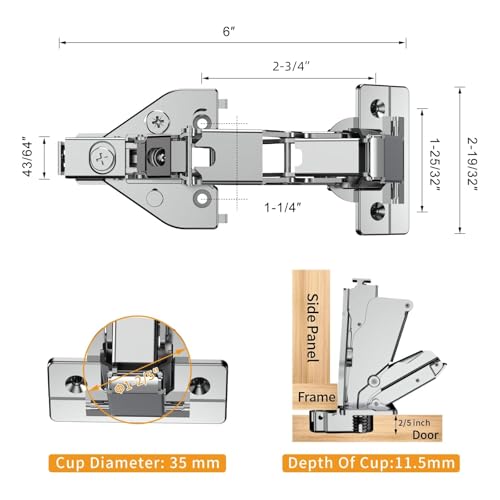 Chibery 2 Pack 165 Degree Lazy Susan Hinge, Face Frame, CLIP ON Plate for Easy Installation, Soft Close Multi-pivot Concealed hardware for Corner Kitchen Cabinet, Cupboard Folded, Folden Door, Closets - color: 165°