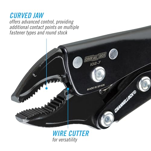Channellock Locking Pliers 102-7 - Curved Jaw with Cutter, Epoxy Resin Coating, Forged Steel - 7 In - style: 7" Curved Jaw Locking Pliers w/ Wire Cutter