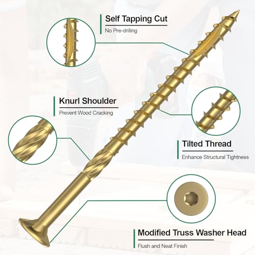 #9 x 2-1/2" Deck Screws, 500 Pcs Star Drive Wood Screws - color: Gold, size: 2-1/2 Inch
