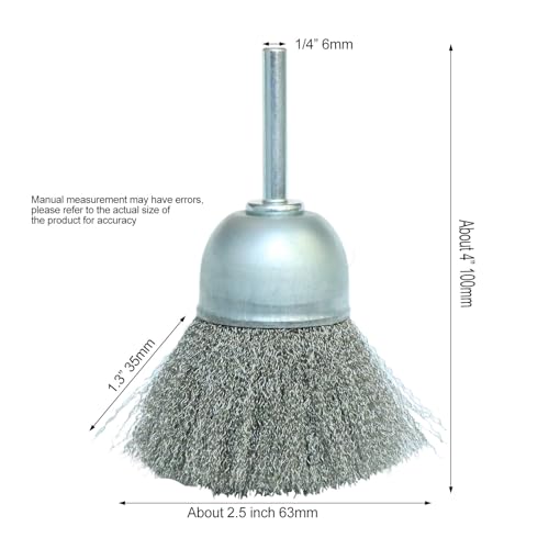 2.5"" 2Pcs Stainless Steel Wire Cup Brush Set, Wire Brush for Drill 1/4"" Hex Shank Fine Wire Drill Brush for Rust Removal