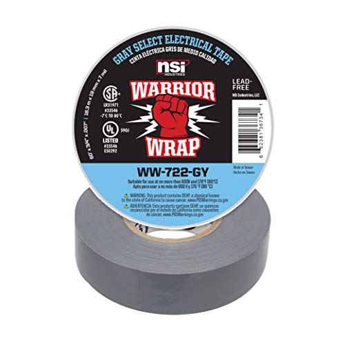 NSi Industries WarriorWrap Select 3/4 in. x 60 ft. 7 mil Vinyl Electrical Tape, Gray (WW-722-GY) - size: 3/4 in. x 60 ft. x 7 mil