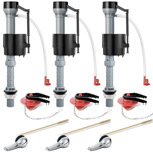 Saillong 3 Set Universal Toilet Tank Replacement Kit, Include Fill Valve, 2 Inch Low Flow Rubber Flapper, Front Mount Toilet Flush Brass Handle, Adjustable, Quiet, Easy Install Repair Kit