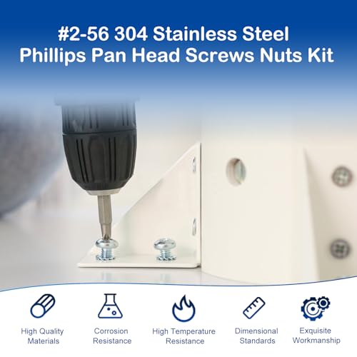 #2-56 Phillips Pan Head Machine Screws Nuts Assortment Kit, 5/32"-1" Length - size: #2-56