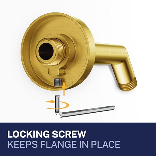 HammerHead® Solid Metal Shower Arm and Flange - 7.5 Inch 304 Stainless Steel Extension Pipe - Universal Shower Head Arm with Flange and Locking Screw, Brushed Gold - color: Brushed Gold