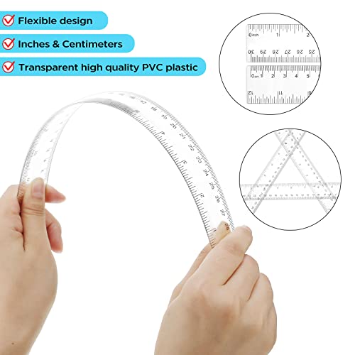Zonon 2 Pcs 12 Inch Clear Ruler and 6 Inch Plastic Protractor Set, Clear - color: Clear