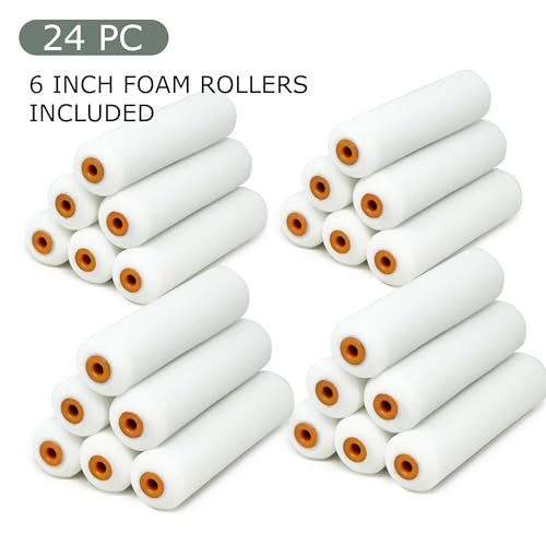 Allgala 24-Piece 6 inch Shedless Mini Foam Sponge Paint Roller Cover for Trim Wall Funiture Doors Etc - TH10387 - size: 6" Foam (Pack of 24)