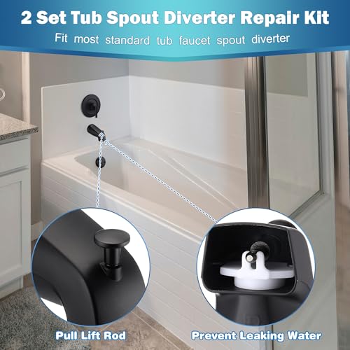 Enhon 2 Set Tub Spout Diverter Repair Kit (Matte Black, Classic) | Includes 2 x Diverter Valve Stems, 2 x Cup Seals and 2 x Gates, Bathroom Shower Bathtub Leaky Faucet Repair Replacement Parts - color: Matte Black