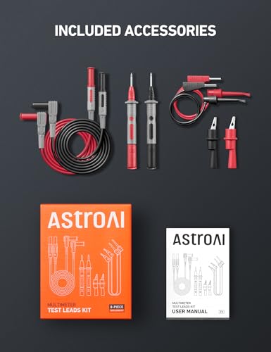 AstroAI 8Pcs Multimeter Test Leads Set with Alligator Clips, Plunger Mini Hooks and Test Probes 1000V 10A CAT III & CAT IV 600V for Fluke, KAIWEETS, INNOVA Multimeter, Voltmeter, Clamp Meter - size: Test leads Set