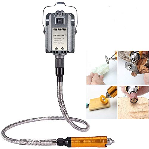 1000W Rotary Tool Flex Shaft Electric Hanging Grinder Carver, Forward and Reverse Rotation, Multi-Function Metalworking Jewelry Repair Kit, Foot Pedal Control, Metal Flexible Shaft, 30000 RPM - style: 1000W, 0.4-6.5mm; Forward & Reverse Rotation