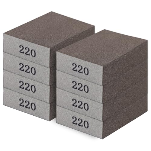 Romeda 8-Pack Sandpaper Block, 220 Grits Washable and Reusable Handmade Sanding Sponge, Drywall Sandpaper Blocks for Wooden Drywall Sheetrock and Metal Glazing - color: 220 Grits, size: 8-Pack