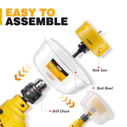 KATA 4-1/4 Inch Hole Saw with Silicone Dust Bowl for Recessed Lighting | 4.25" Hole Saw with Clear Smooth Bowl Helps Catch Drywall Dust for Smaller Ceiling, Can Light, Vent and Wood Repair Cutouts - color: 4-1/4 Inch