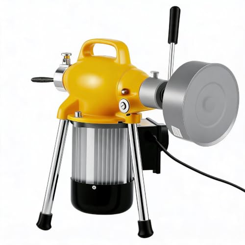 500W 400 RPM Auto Feed Electric Drain Cleaner Machine (66FT x 5/8" + 16FT x 3/8", Yellow and Sliver) - color: Yellow and Sliver