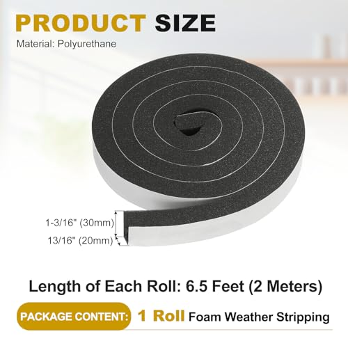 uxcell Weather Stripping Door Seal, 1-3/16" x 13/16" x 6.5 Ft Adhesive Foam Tape Seal Soundproof Insulation Strips for Door Frame Window Gaps (1 Roll, 6.5 Feet) - size: 1-3/16" x 13/16" (6.5 Ft)
