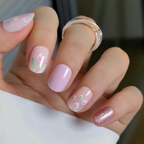 CurvLife Extra Short Square Press On Nails, Tulip Whisper Nude, Soft Gel - color: C9 - Tulip Whisper