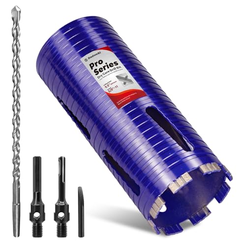 4" Core Drill Bit with Pilot Bit & Adapters(SDS Plus and 1/2" Hex), 5/8"-11 Thread, 9.5" Depth, Upgraded-Welded Segments Diamond Core Bits for Concrete, Masonry, Brick Block - size: 4"