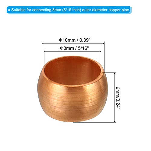 PATIKIL 8mm (5/16 Inch) Tube OD Compression Sleeves Ferrules, 5 Pack Copper Ferrule Fitting Compression Fitting Assortment Kit for Air Water Gas - size: 8mm