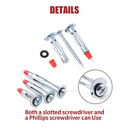 Hilitchi 24-Pcs [3-Sizes] 35mm 46mm 59mm Long Hollow Wall Drive Anchors Assortment Kit Zinc Plated Steel Heavy Duty Philips Round Headed Molly Bolt Drive for Drywall