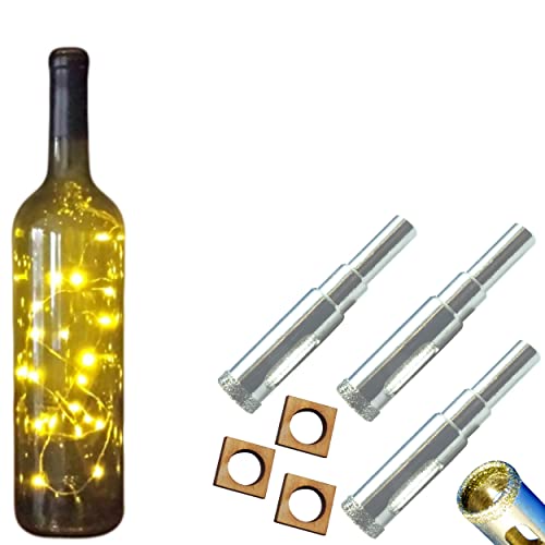 1/2" Diamond Drill Bit for Glass Bottles - Kit Includes Drill Guide for Straight Holes - size: 13mm 1/2" 3 Pack