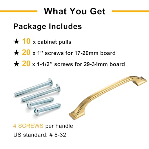Brushed Gold Cabinet Pulls 3-3/4 Inch Drawer Pulls 10 Pack 8222 - color: Brushed Gold, size: 3-3/4 Inches, style: 10 Pack Arch Pull