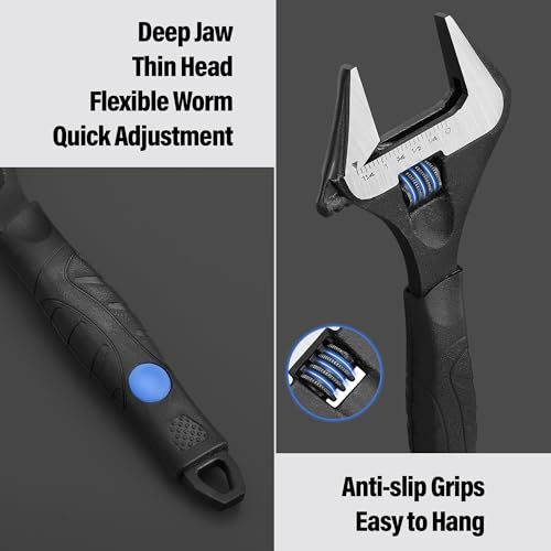 MAXPOWER 8-inch Wide Jaw Adjustable Wrench, 1.6" Jaw Opening, Soft Grips - size: 8-inch