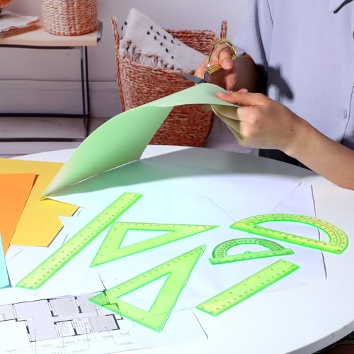 Tenare 6 Pcs Math Geometry Ruler Straight Protractor Triangle, Green - color: Green