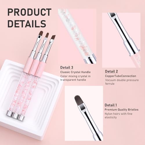 3PCS Nail Art Clean Up Brushes -Round/Angled Nail Brushes for Cleaning Polish Mistakes on the Cuticles, Brushes for Nail Art and Designs Painting DIY - color: Pink